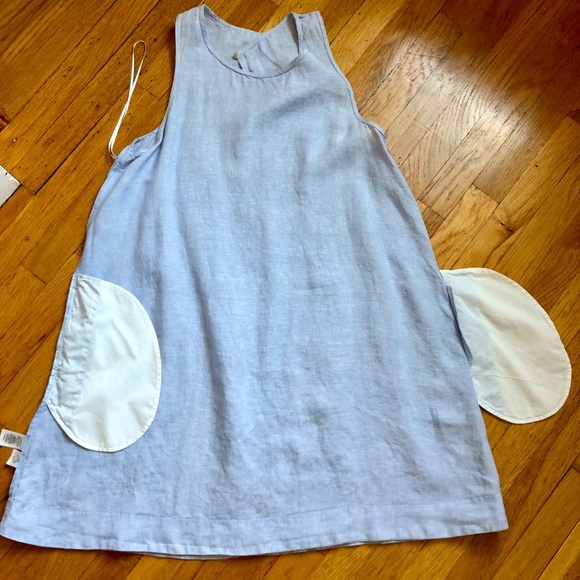 Sleeveless Linen A-Line Dress, Chambray Blue, with Pockets - Picture 14 of 16